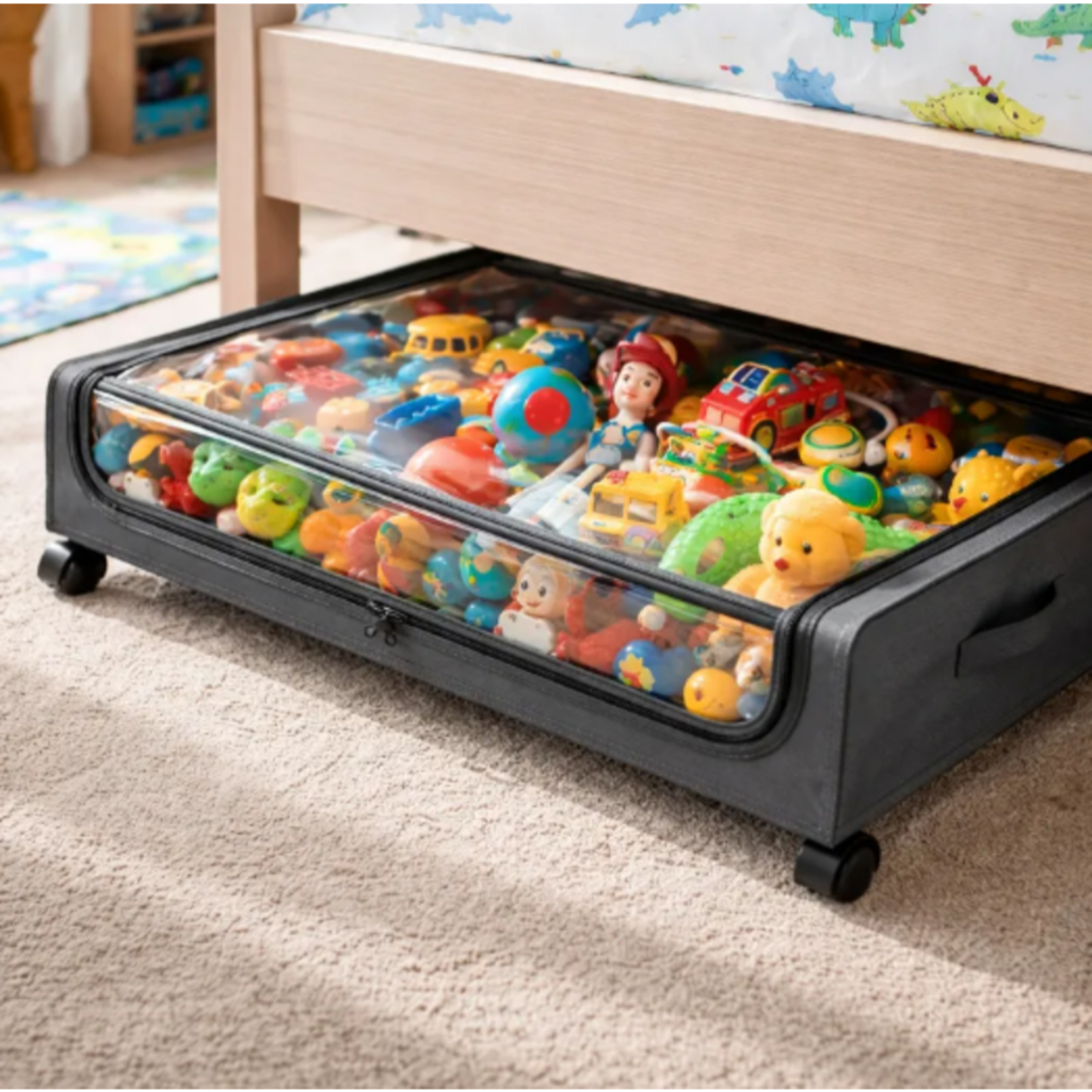 Organizador Brinquedos Com Rodinhas Montessori Embaixo Cama Caixa Organizadora Cesto Baú Quarto Infantil