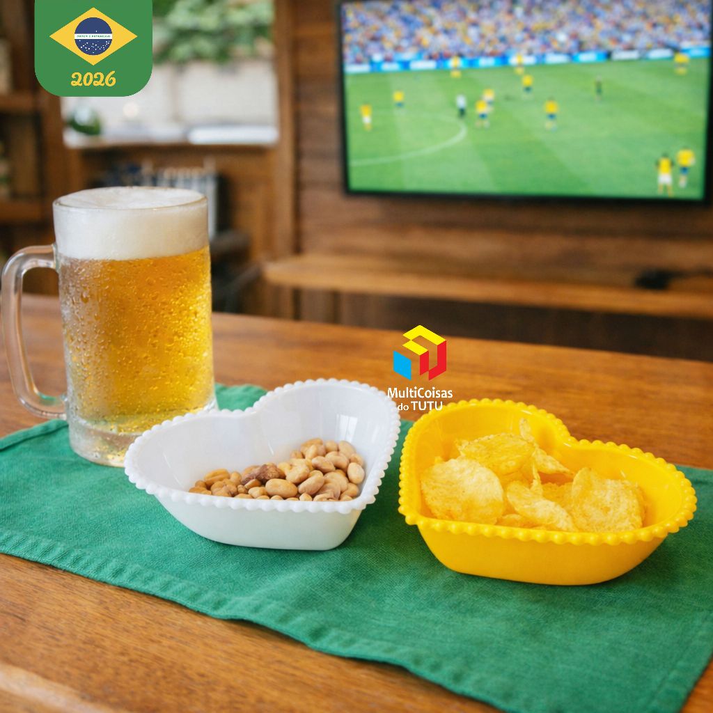 Jogo Cumbuca Bowl Coração 300ml Acrílico Ideal para Petiscos e Sobremesas Copa do Mundo 2026