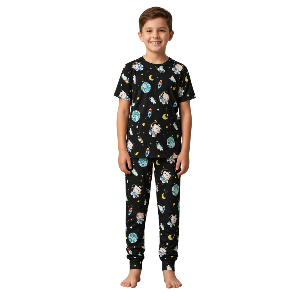 Pijama Infantil Suede Conjunto Quentinho para Meninos Calça Comprida e Blusa Manga Curta