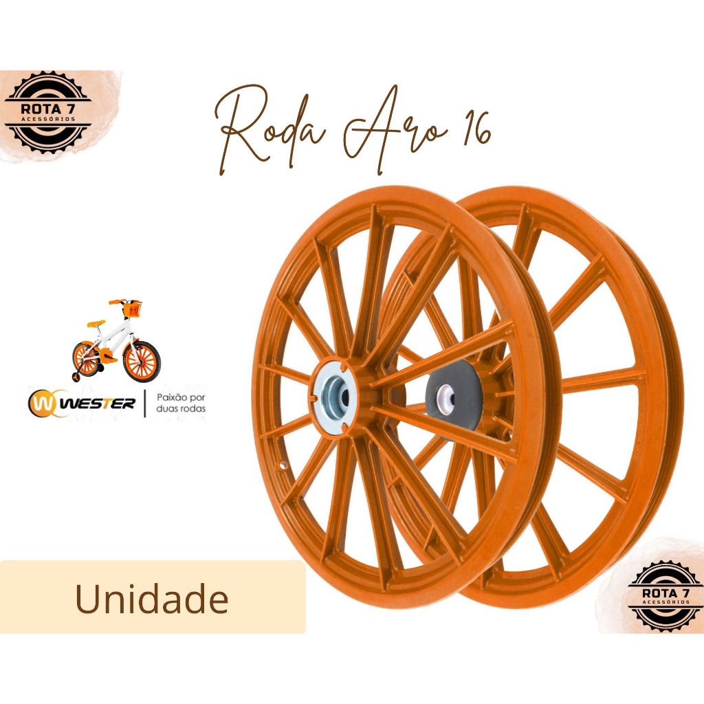 Roda Nylon Plástico Aro 16 Laranja Bicicleta Infantil Bike - Wester