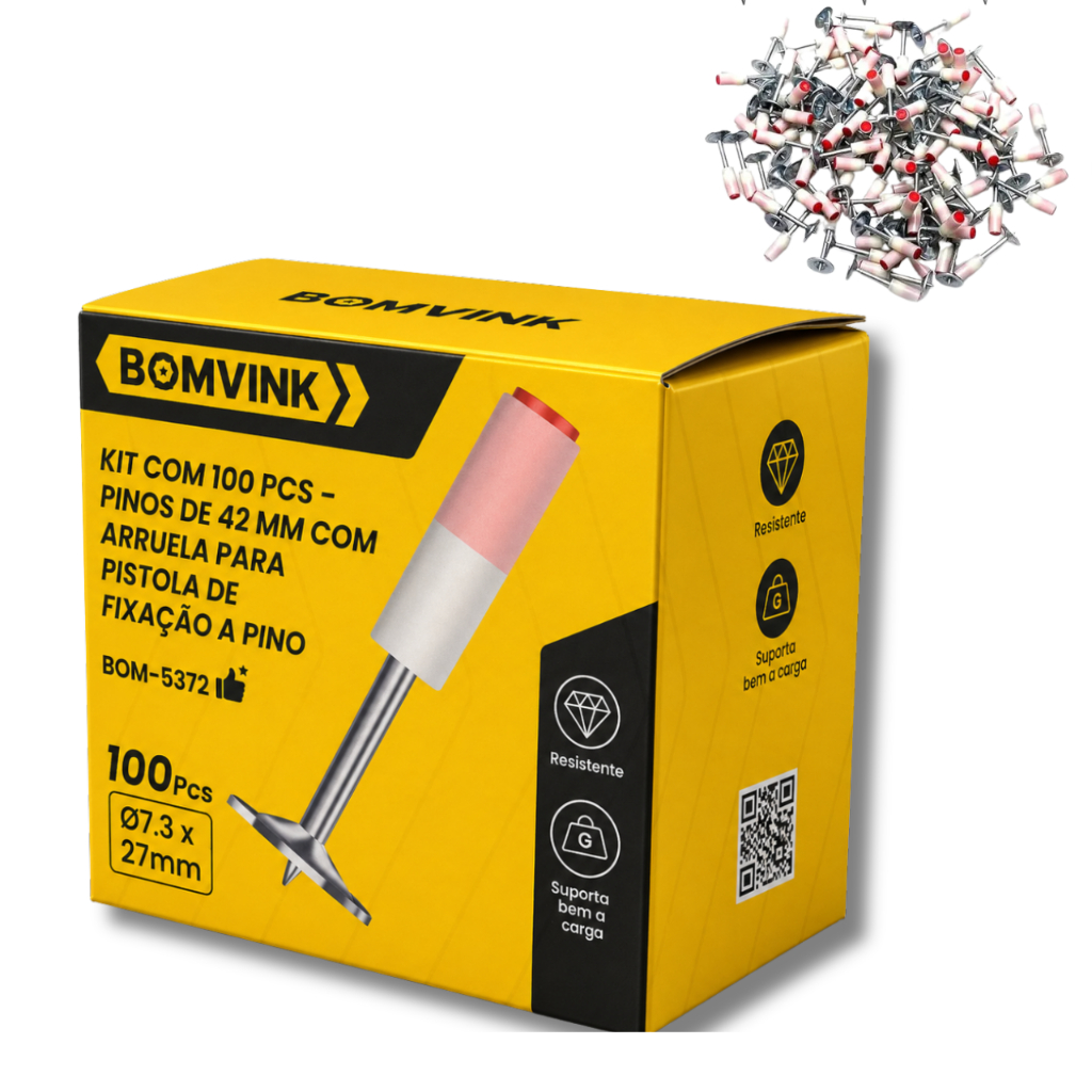 Kit 100 Peças 42mm Pinos Para Pistola de pressão Finca Pino Com Arruela