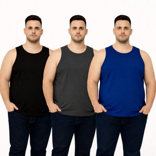 Kit 3 Camisa Regata Plus Size Masculina Verão Dry Fit Academia Corrida