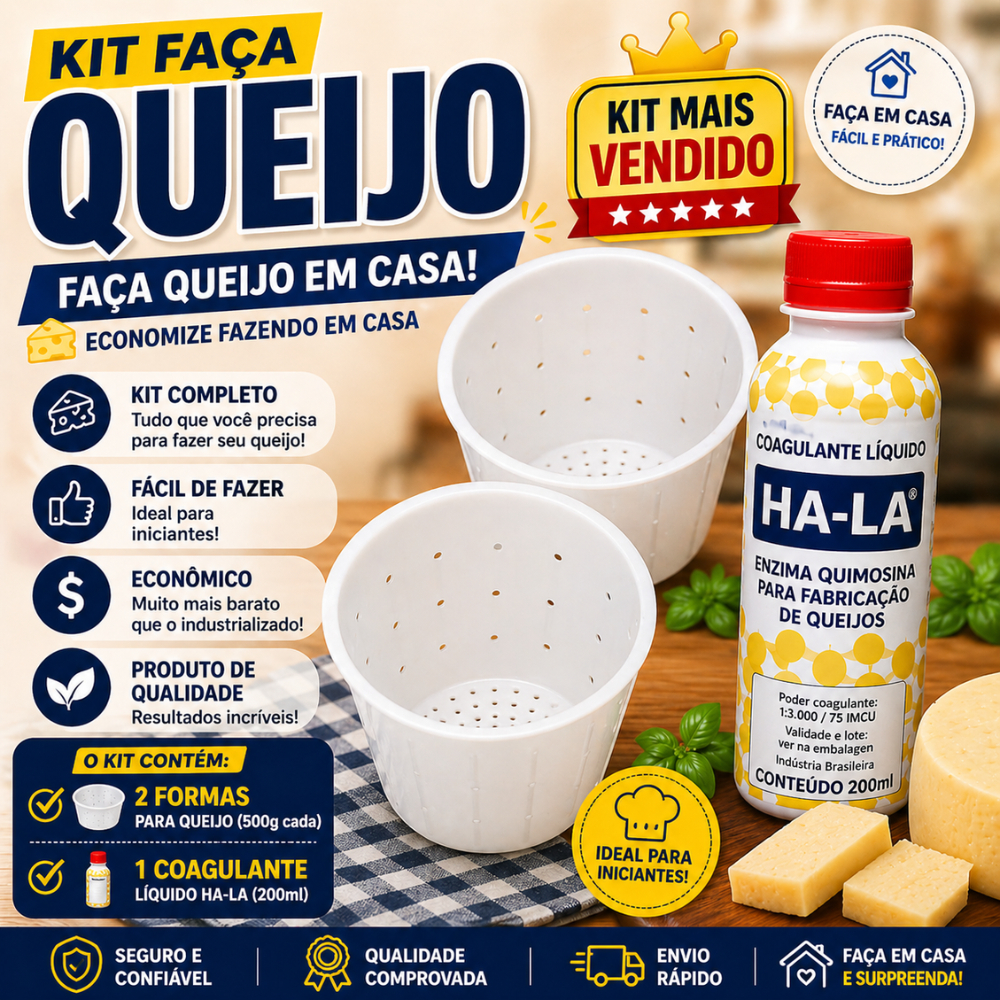 Kit Queijo Minas Frescal 500g 2 Formas + Coagulante HA-LA | Faça em Casa Fácil e Rápido