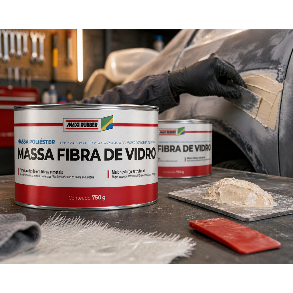 MASSA POLIÉSTER COM FIBRA DE VIDRO + CATALISADOR 750G MAXI RUBBER