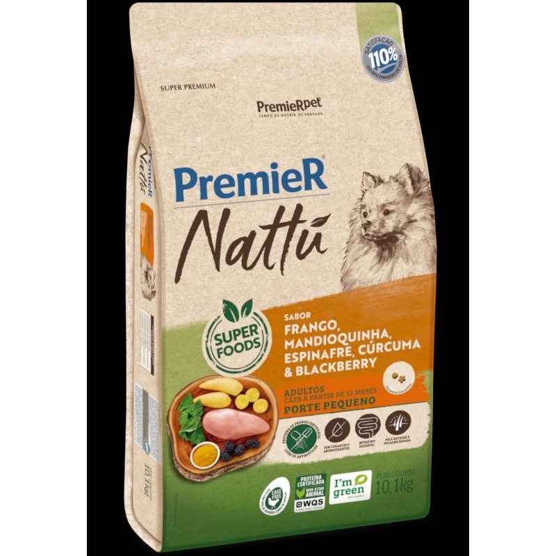 Ração Seca Premier Nattú Frango, Mandioquinha, Espinafre, Cúrcuma & Blackberry Para Cães Adultos Porte Pequeno 2.5kg