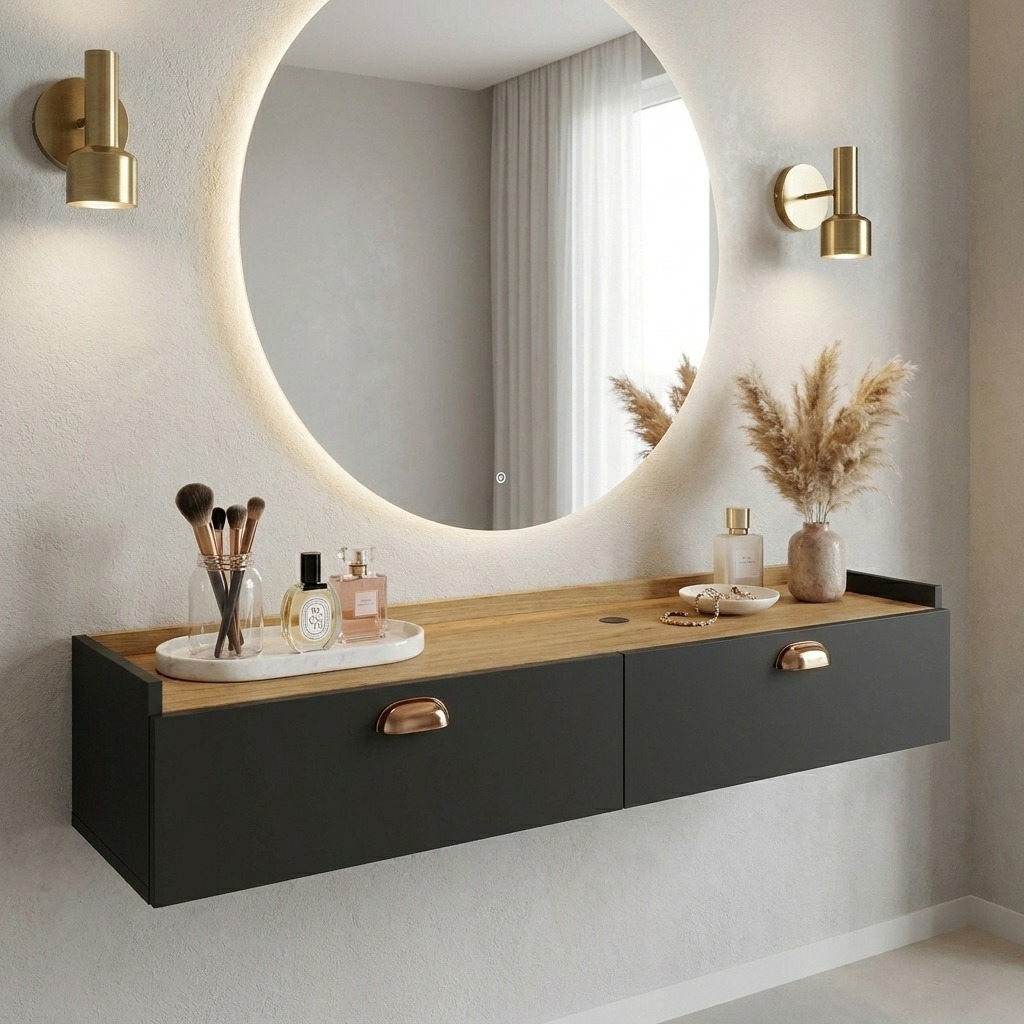Penteadeira P/ Utensílios Beleza Suspensa 2 Portas Basculante Nicho Decoração Clássica Quarto
