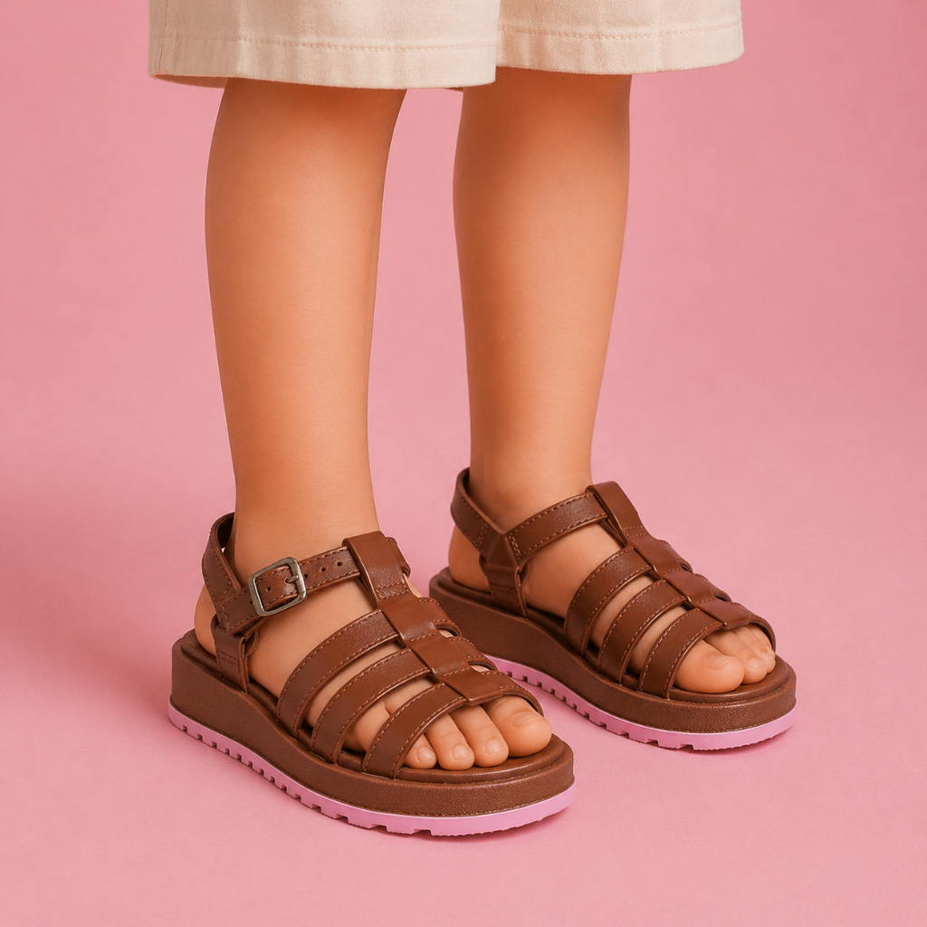 Sandália Infantil Menina Papete Com Ajuste em Fivela Confortável Antiderrapante Passeio Escolar