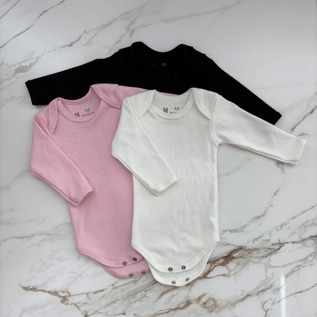 Kit 3 Suedine Body Bebe Manga Longa Inverno Verao Menina Algodao