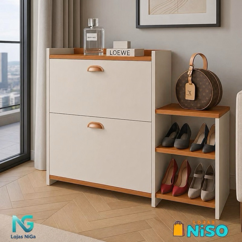 Sapateira Closet ou Milano Banquinho 21 Pares Organizadora Prateleira Gaveta Basculante Hall Entrada - QUEIMA ESTOQUE