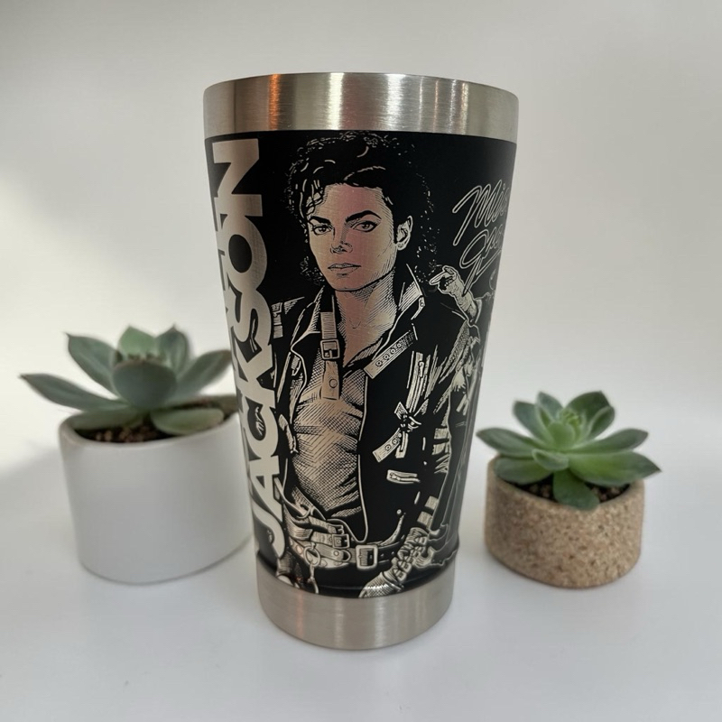 Copo Térmico 473ml Personalizado Michael Jackson 360° com Abridor da Tampa com Nome e o Tema do Copo.