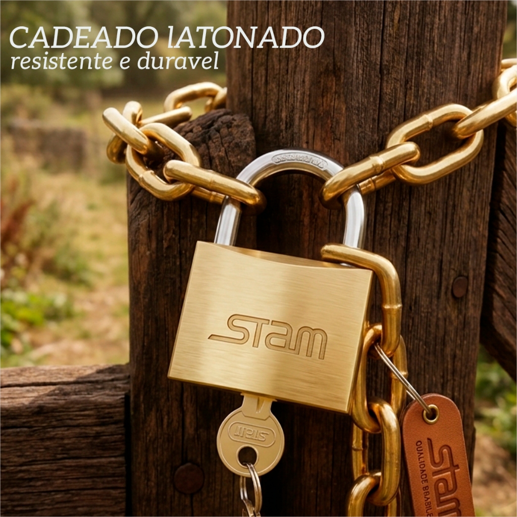 Cadeado Stam Original Cadeado de Correntes Stam Zamac Cadeado Latonado Resistente Durável 25mm 45mm