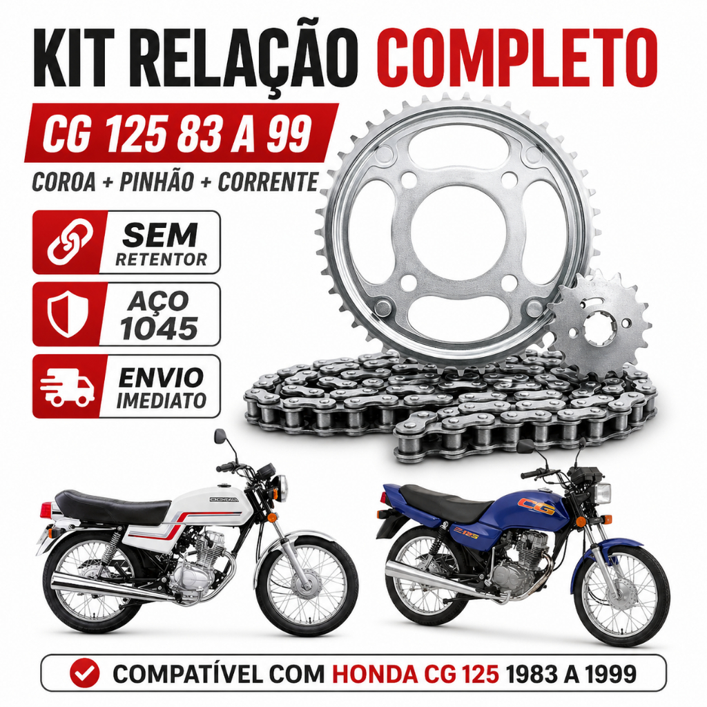 Kit Relação Transmissão CG 125 83 a 99 Coroa 43 Pinhão 14 Corrente 428 Sem Retentor
