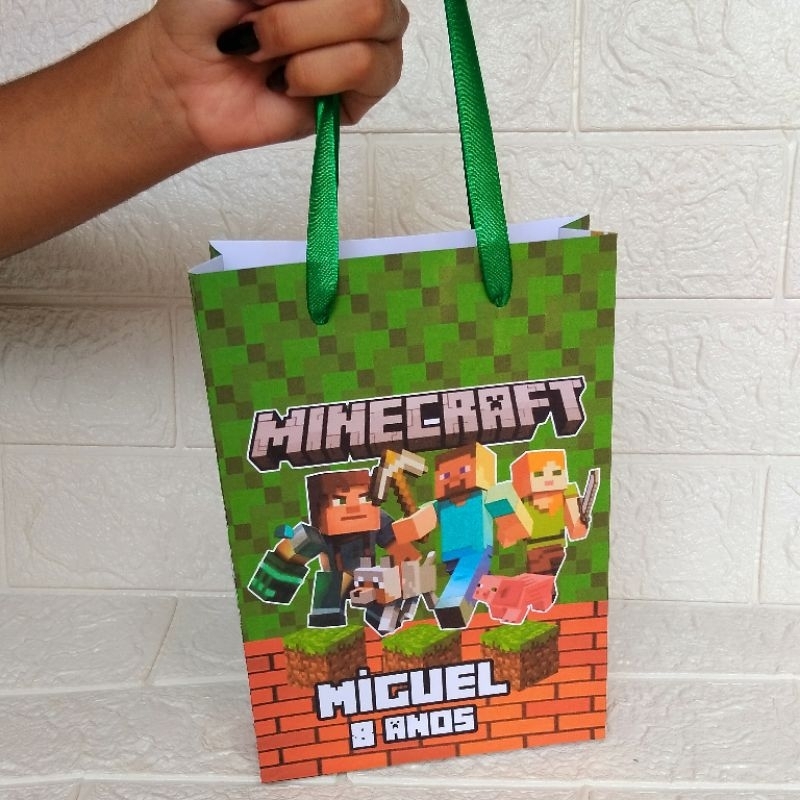 Sacolinha Personalizada (MINECRAFT)lembrancinha de festa Sacolinha surpresa Medidas 20x14x5 cm