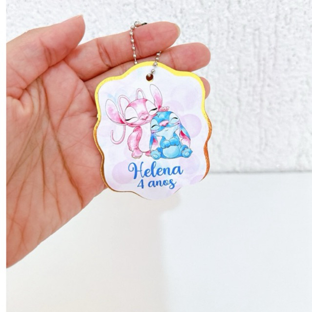 Tag Apliques Personalizados 3D para Lembrancinha | Stitch e Angel | Etiqueta Festa Infantil | Qualquer Tema