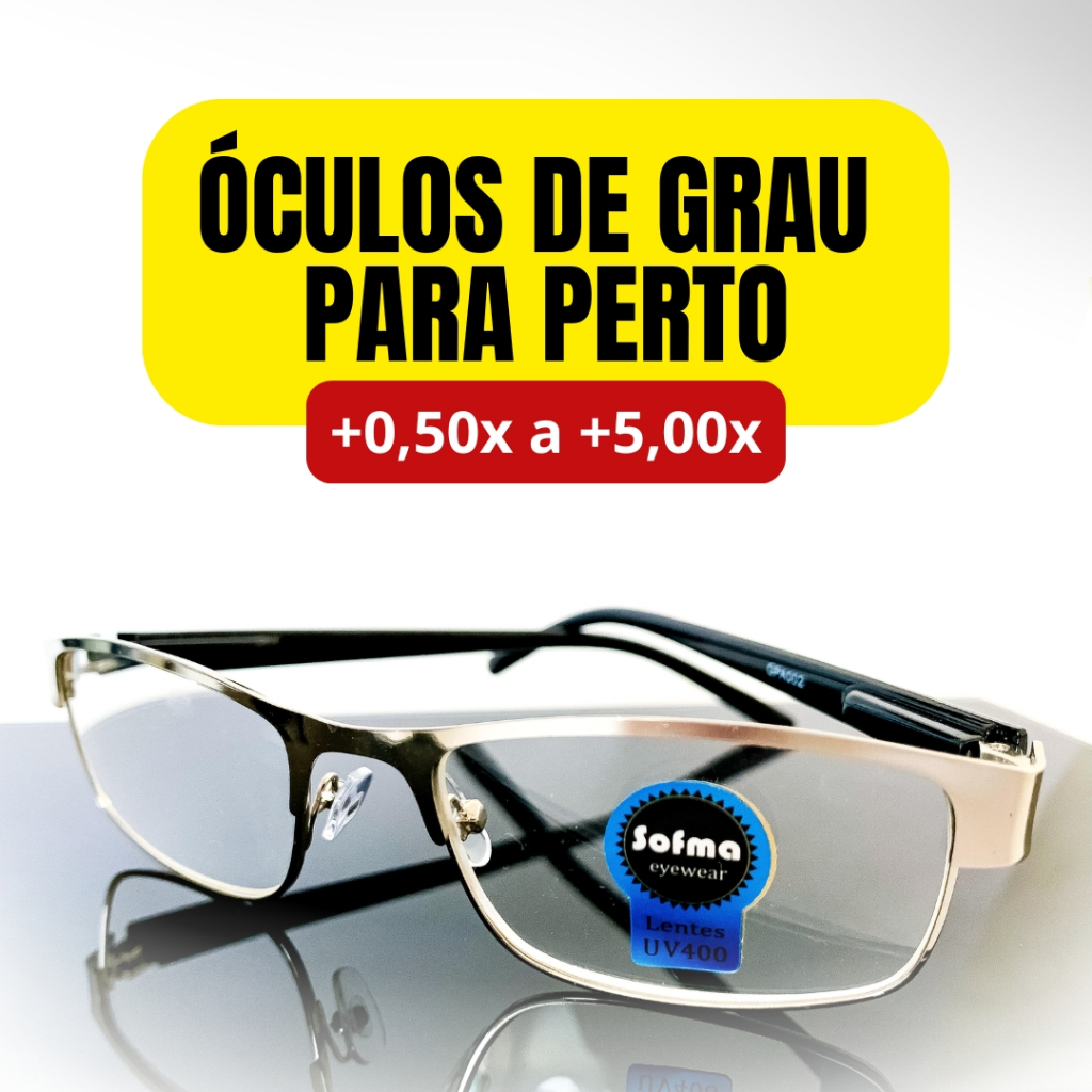 Óculos de Leitura Metálico Retangular Prata com Lente de Grau +0.50 até +5.00 Óculos Pronto para Vista Cansada Leitura