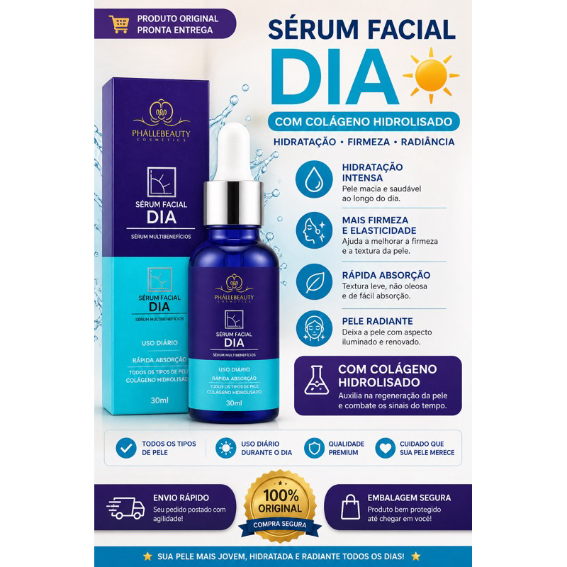 Sérum Facial Dia com Colágeno Hidrolisado 30ml| Hidratação Profunda + Pele Firme e Radiante