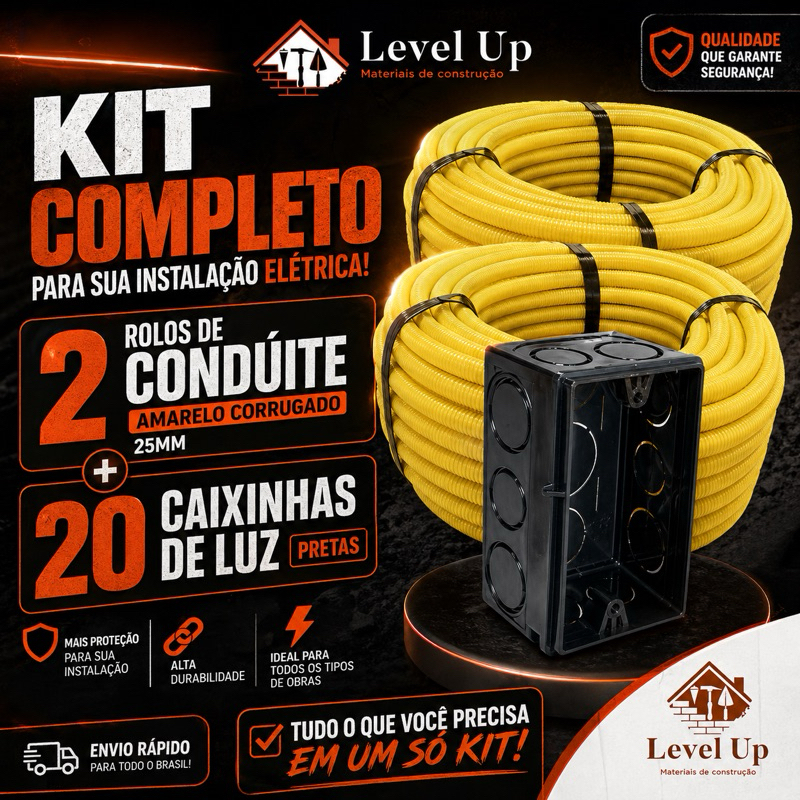 Conduíte Eletroduto Corrugado Kit 2 Unidades + 20 Caixinhas 4x2 Preta