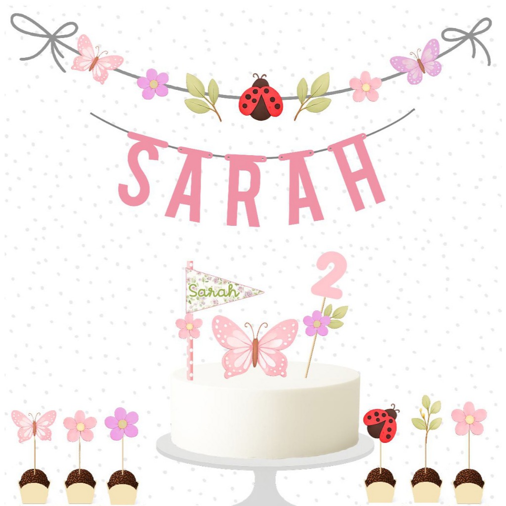 Kit Festa Jardim Encantado Personalizado com Nome | Decoração Borboletas Menina Mesversário Aniversário