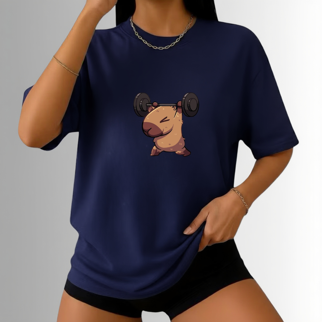 Camiseta feminina 100% algodão Camisa estampada Capivara