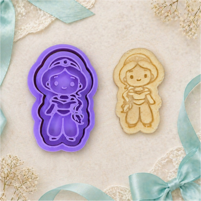 Kit Carimbo + Cortador Biscoito Jasmine, Princesas, Disney, Lembrancinha Menina, Pasta Americana