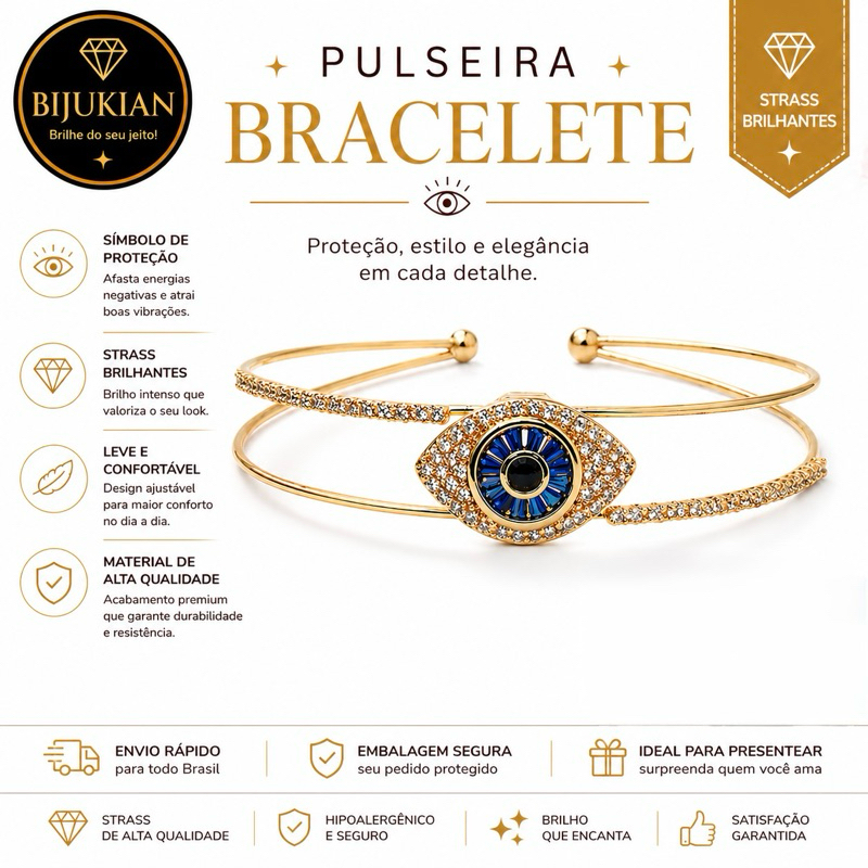 Pulseira Feminina Ajustável Olho Grego com Zircônias | Bracelete Elegante Prata — imagem 2 de 2