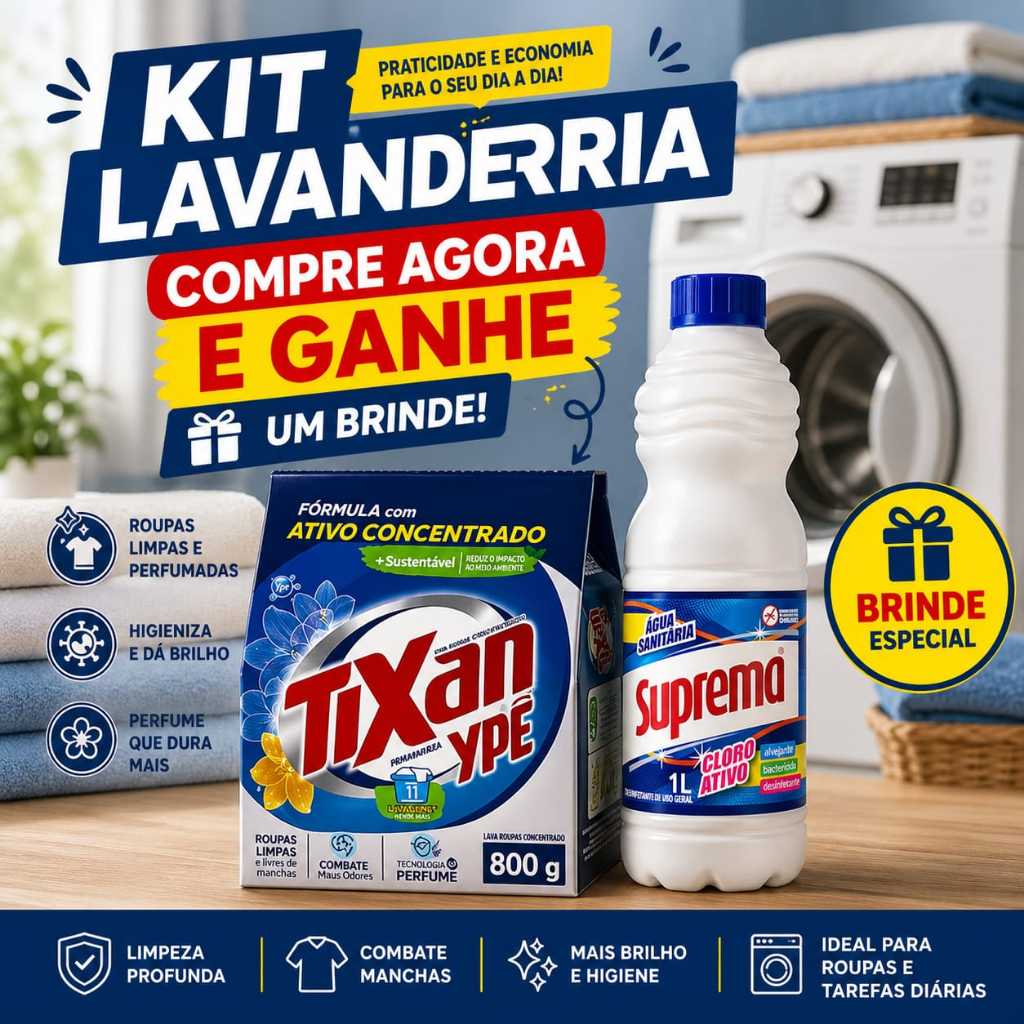 1 Sabão em Pó Lava Roupas Tixan Ypê 800 gramas + 1 Candida Suprema 1L