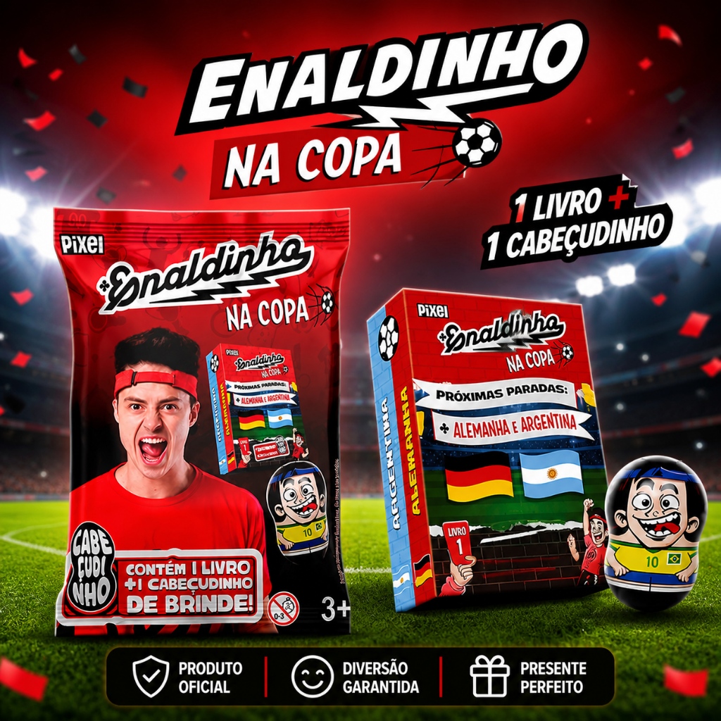 Coleção Enaldinho na Copa Flow Pack (1 livrinho sortido, adesivos, 1 cabeçudinho)