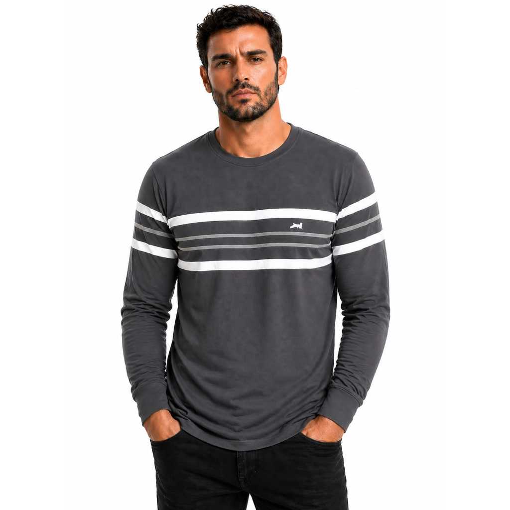 Camiseta Manga Longa Casual Masculina Homem Moderno Gola Careca Premium — imagem 2 de 2