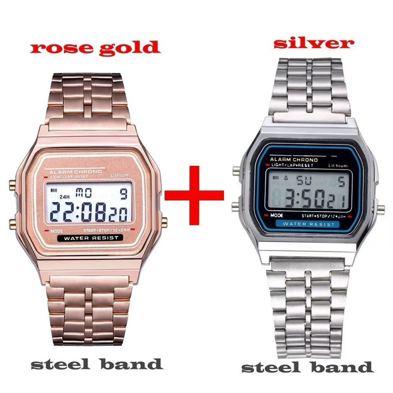 Relógio Digital Unissex Clássico com Pulseira de Aço Inoxidável