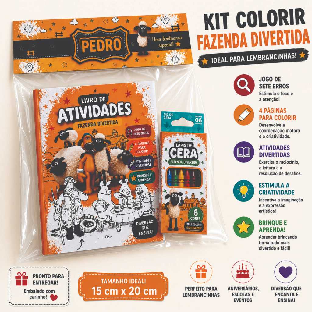 Kit Colorir Personalizado Infantil Com Nome | Lembrancinha Festa Aniversário Livrinho Shaun o Carneiro