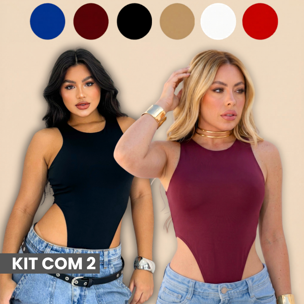 Kit 2 Body Cavado Collant Regata Bori Cavadão Feminino Moda Verão Suplex Bory Estilo Gringa Bodi Asa Delta Balada