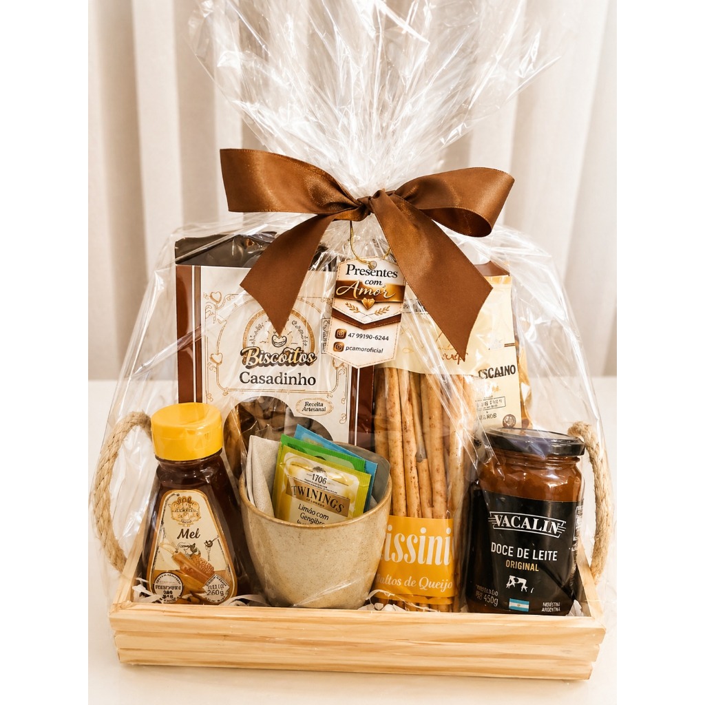 Cesta Kit Café da Manhã Premium | Café Gourmet, Caneca, Doce de Leite Argentino e muito mais | Ideal para presente