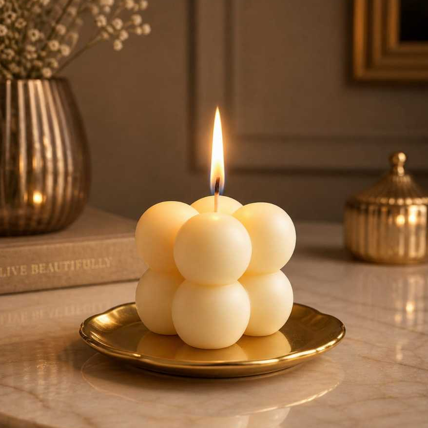 kit 50 Velas Lembrancinha Mini Bubble 35g Vela Aromática Cera de Soja/Coco/Palma - Cor Cru