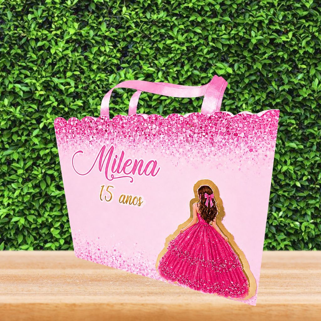 Sacolinha 15 Anos Personalizada com Nome | Lembrancinha Debutante Luxo | Sacola Festa 15 Anos Elegante | Kit Aniversário