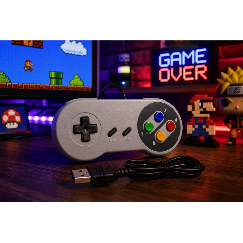 Controle USB Retrô Super Game para PC Notebook TV Box Raspberry Pi Estilo SNES Gamer