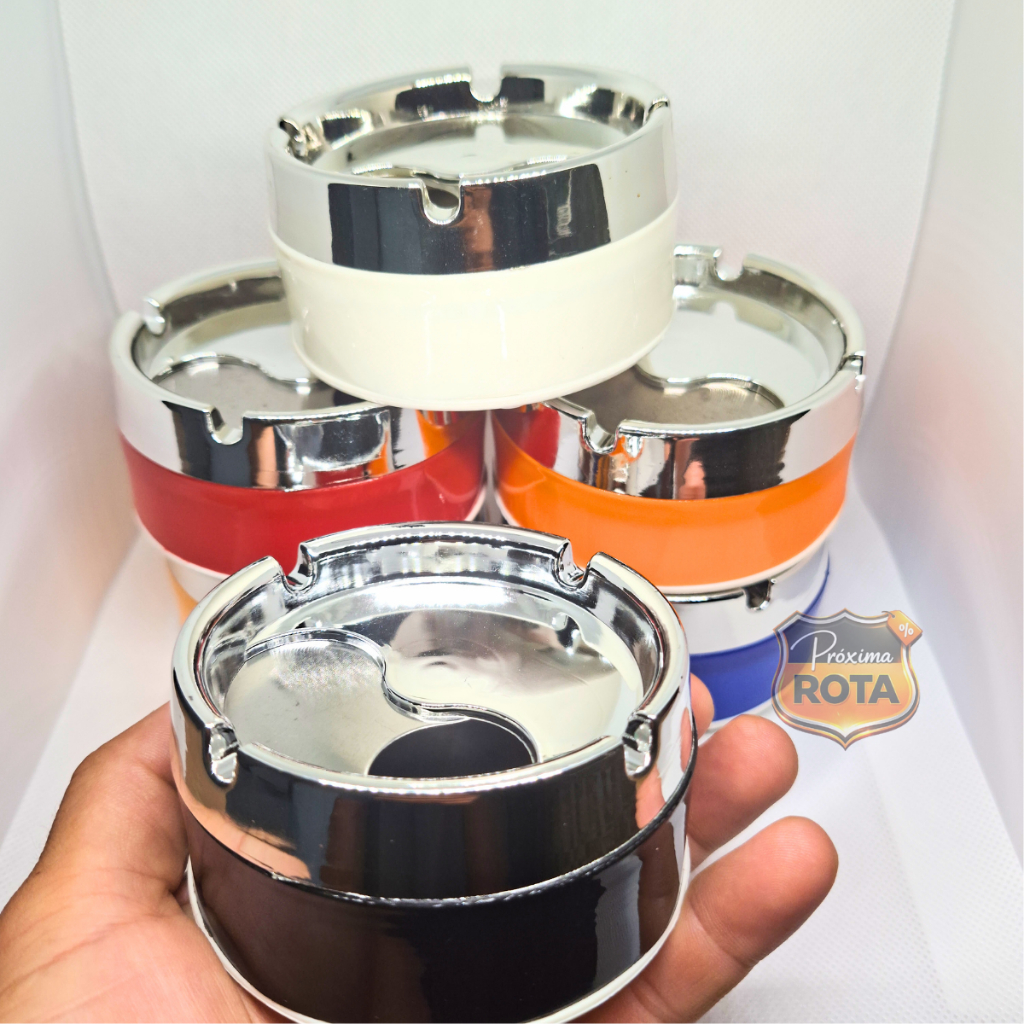 Cinzeiro de Luxo Premium com tampa giratória abre/fecha plastico e metal — Elegante e Resistente