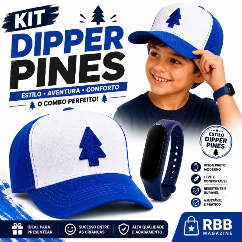 Kit Boné Dipper Pines Infantil + Relógio Azul LED | Ajustável Confortável