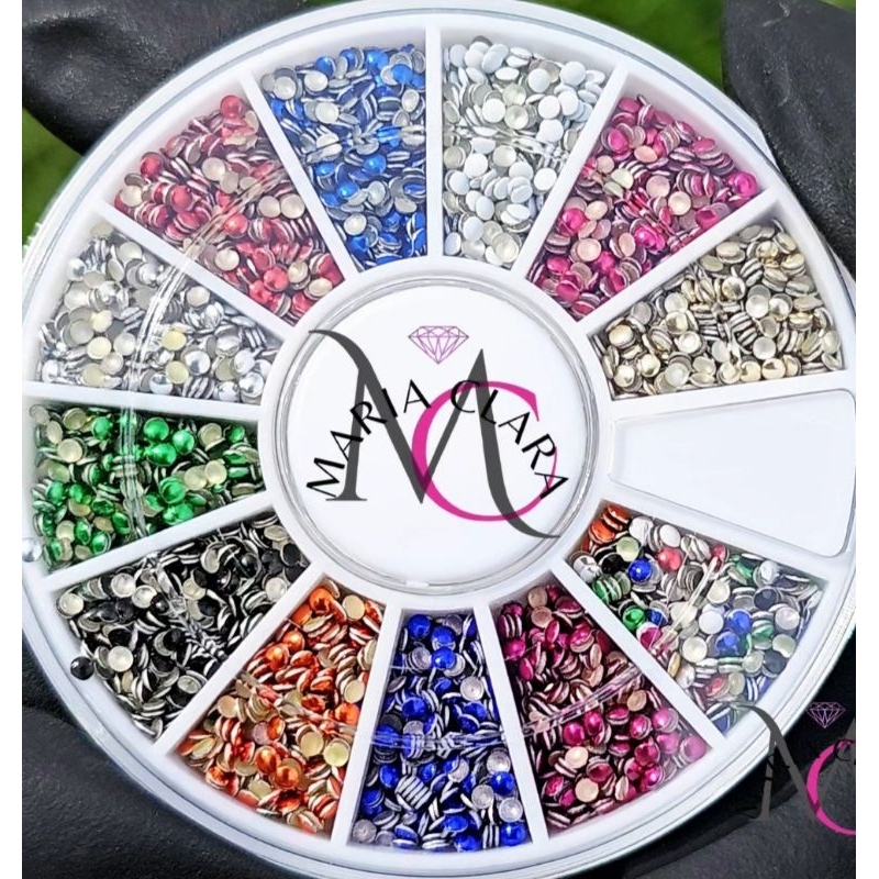 Disco Pedrarias Chapinha 1,5mm 12 repartições joias para unhas e nail art decoracao strass tachinha aplique make atacado