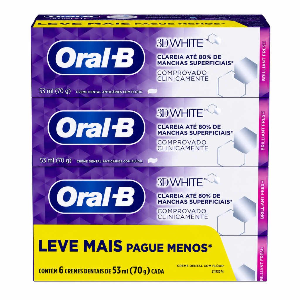 Pack 06un Creme Dental Oral-B 3D White Brilliant Fresh 70g