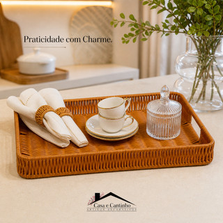 Bandeja de Servir Café da Manhã com Alça Vime Rattan Decorativa Mesa Cozinha Servir Luxo …