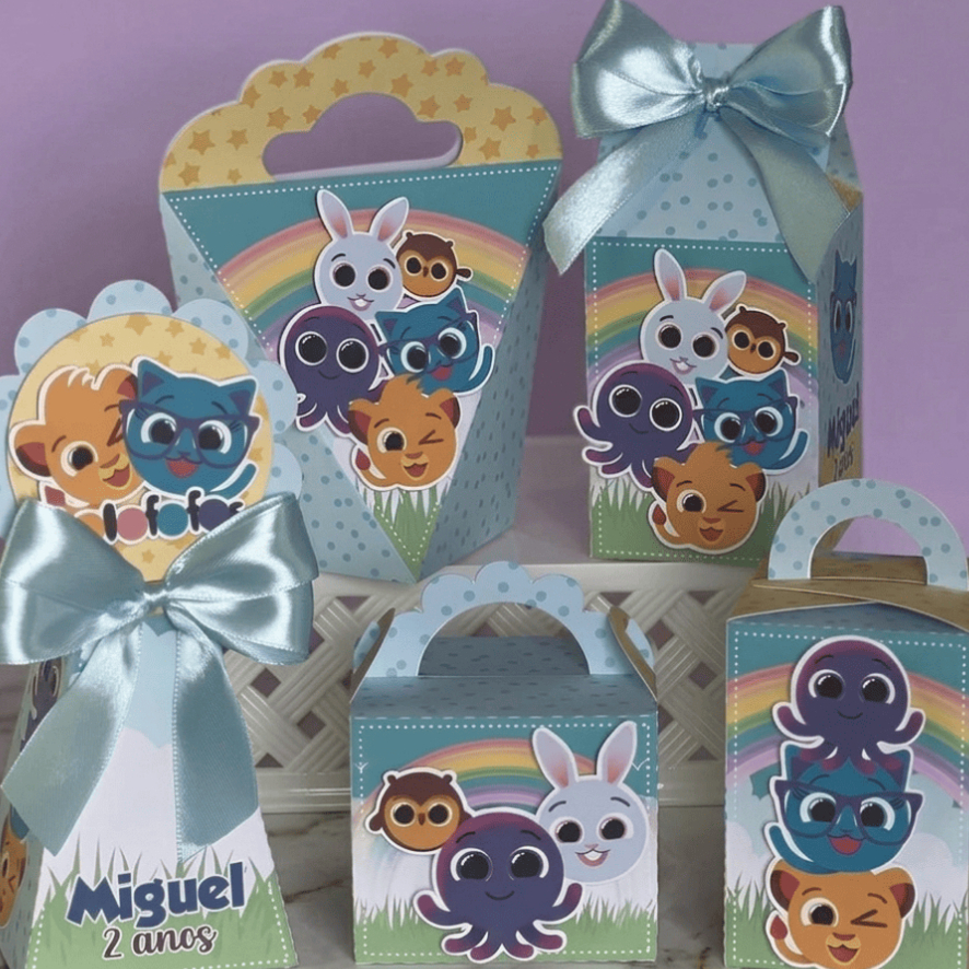 PEGUE E MONTE|Kit Festa Personalizado| BOLOFOFOS| Caixinhas Lembrancinha para Aniversário - SEMIMONTADAS