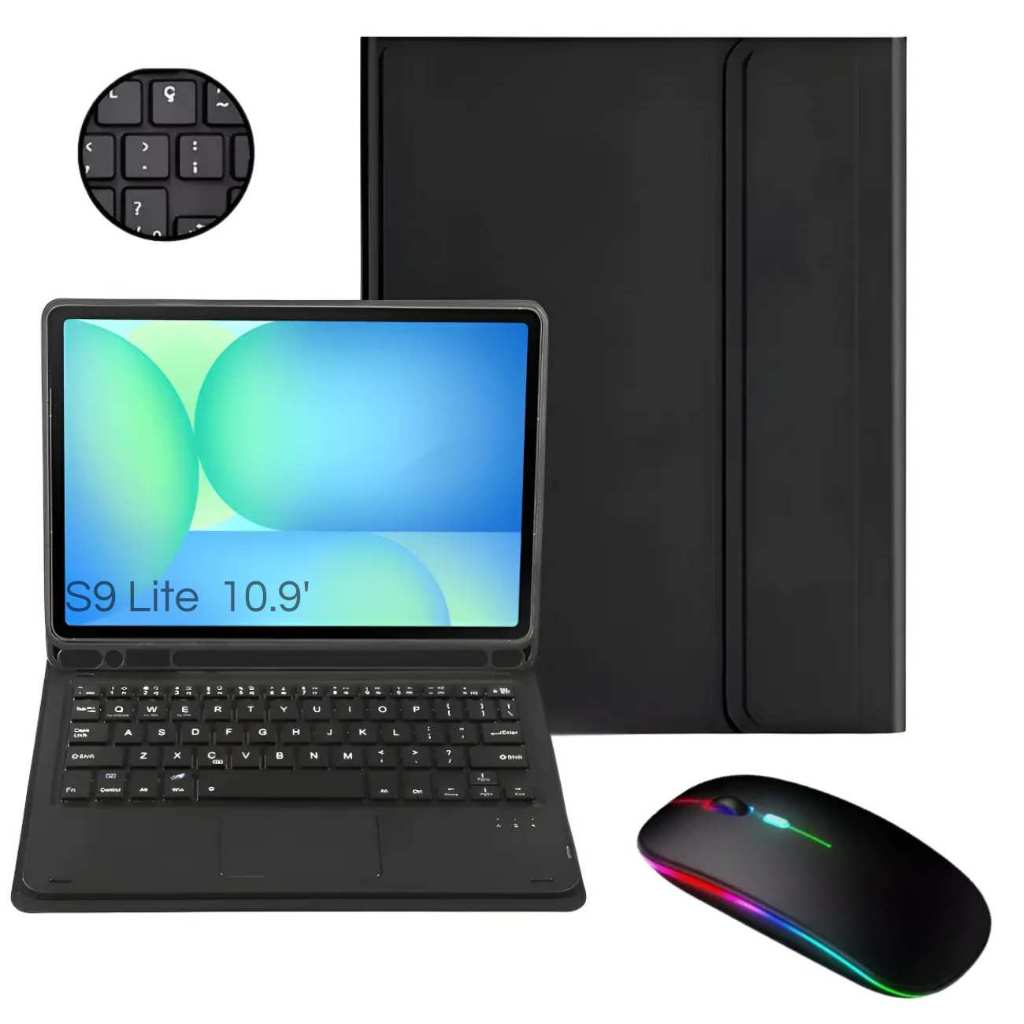 Capa Teclado P/ Galaxy Tab S9 Lite 10.9 + Mouse Bluetooth