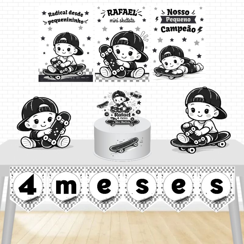 Kit Festa Só um Bolinho-Skatista Baby- Decoração Aniversário/Mesversario infantil Menino-Kit Festa Personalizado Skate