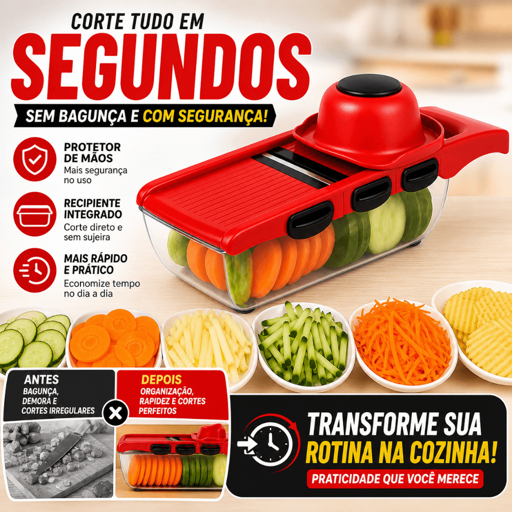 Cortador de Legumes Multifuncional 6 em 1 Aço Inox Mandoline Fatiador Profissional Cozinha