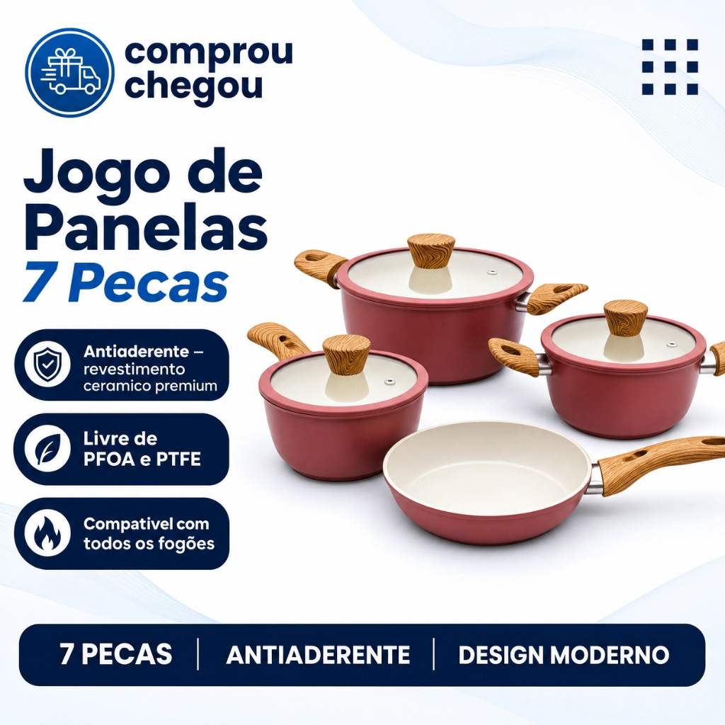 Jogo de Panelas 7 Peças Cerâmica Antiaderente Premium Conjunto Fogão Cooktop Indução Gás Elétrico