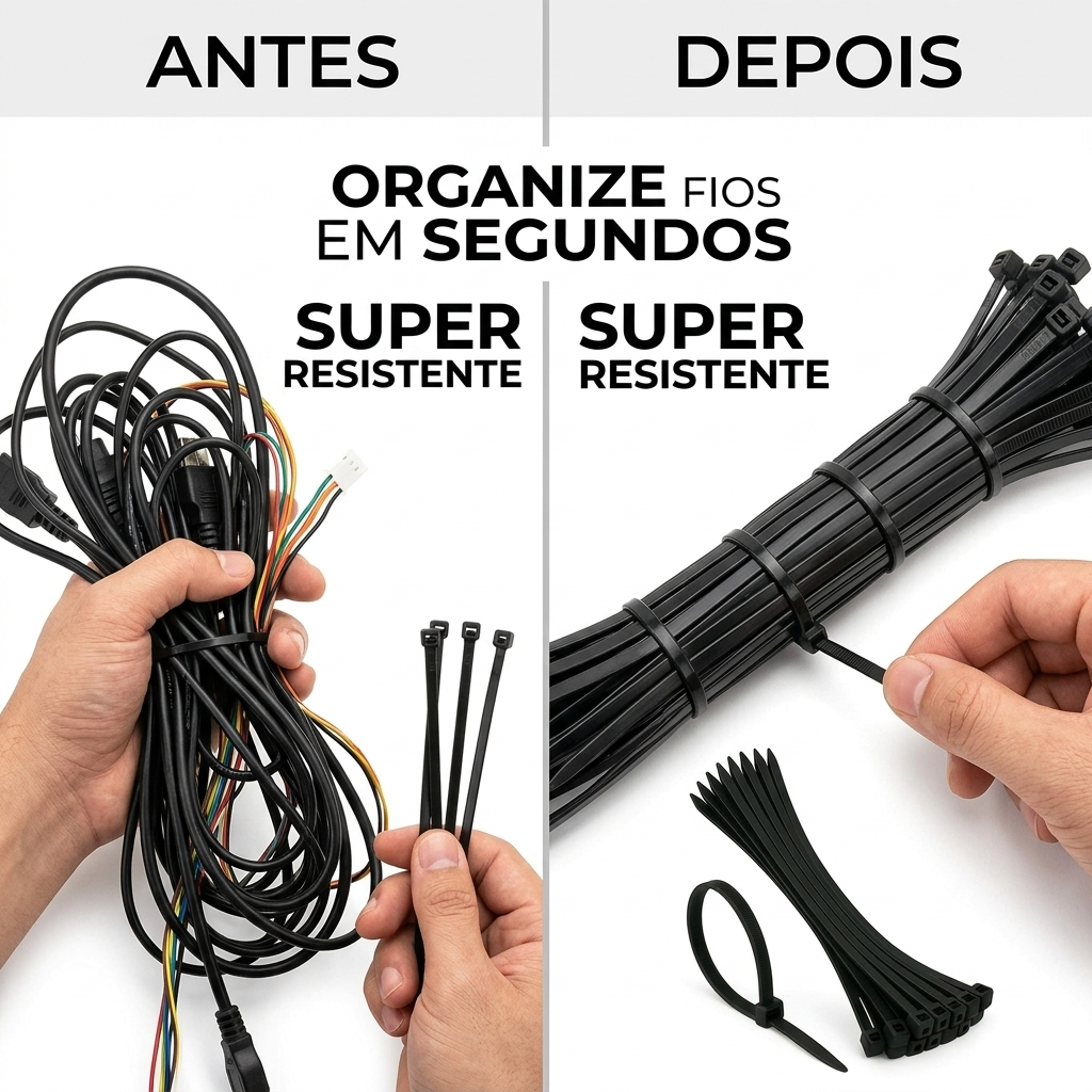 Kit Abraçadeira Nylon Reforçada Alta Resistência UV Organiza Fios Cabos Fixador Forte Enforca Gato