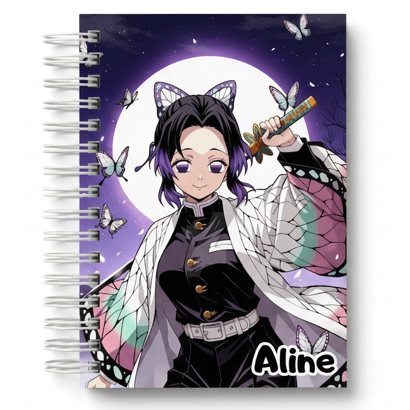 Caderno Shinobu Kocho Anime Demon Slayer – Caderno Personalizado com Nome A5 - Kimetsu no Yaiba