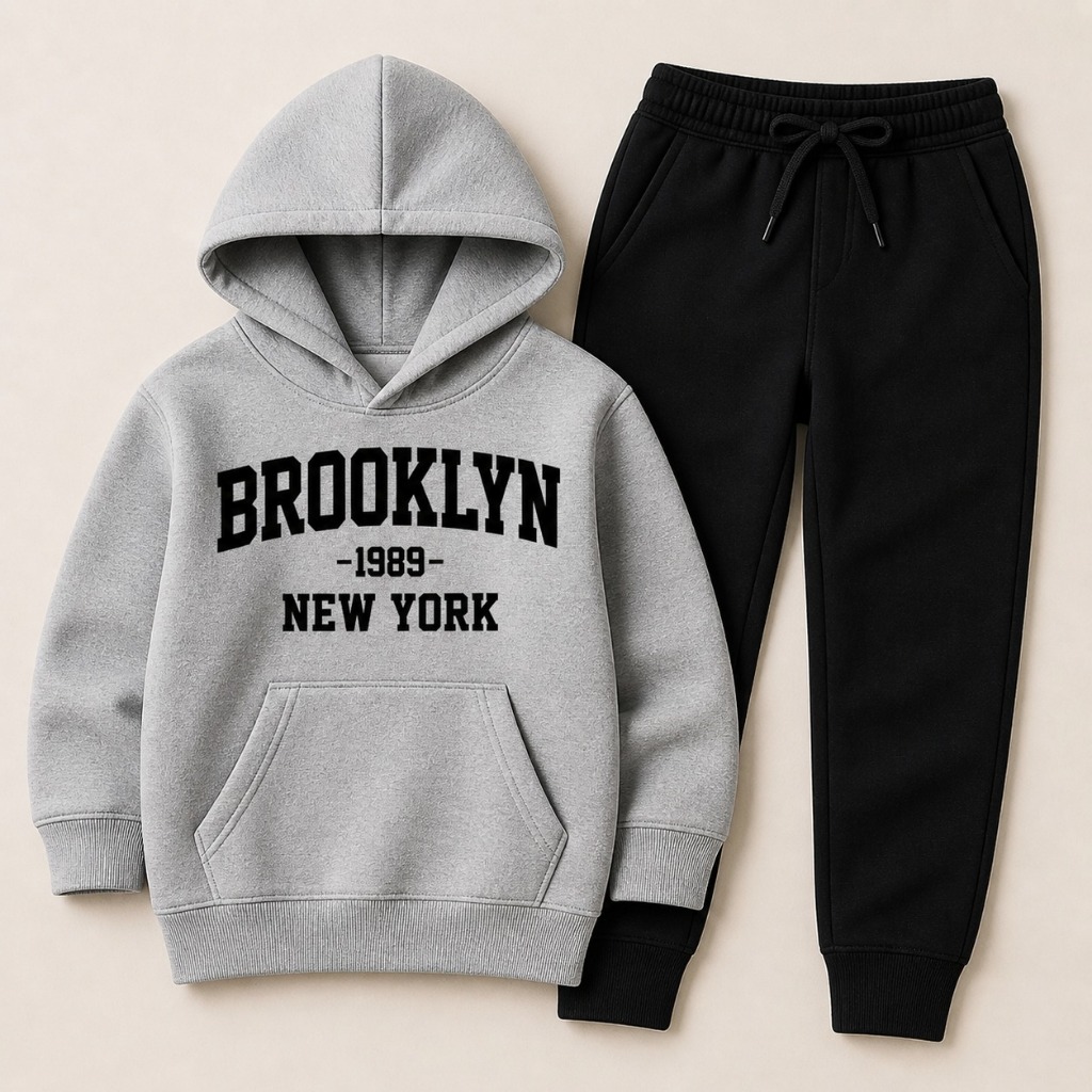Conjunto Moletom Infantil Estampado Brooklyn NY Flanelado Varias Cores