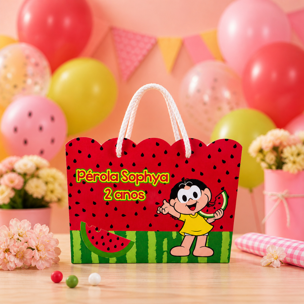 Sacolinha Personalizada Tamanho G 20x15x7 Melancia Magali – Lembrancinha Aniversário – Pegue e Monte