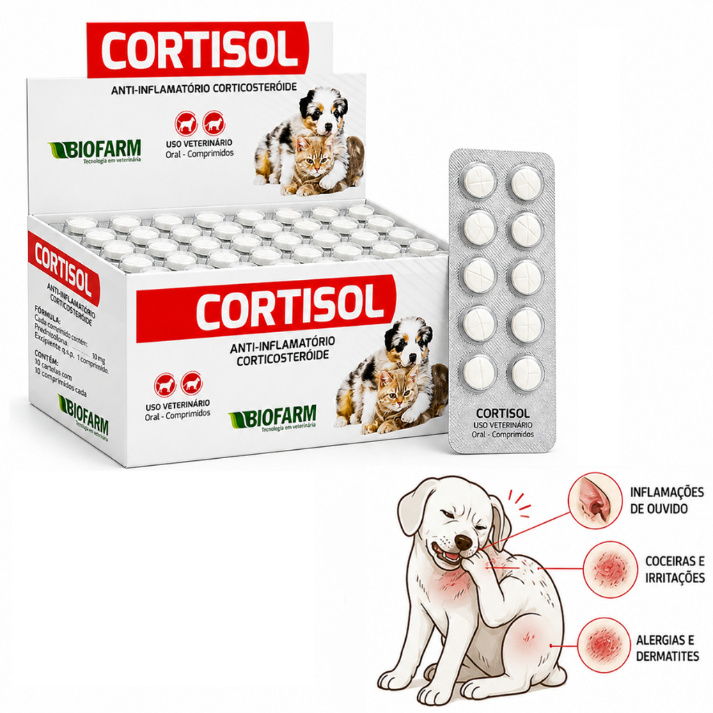 Predinisolona 10mg Cortisol | Anti-inflamatório Cães e Gatos | Alívio rápido Coceira - 10 comp.